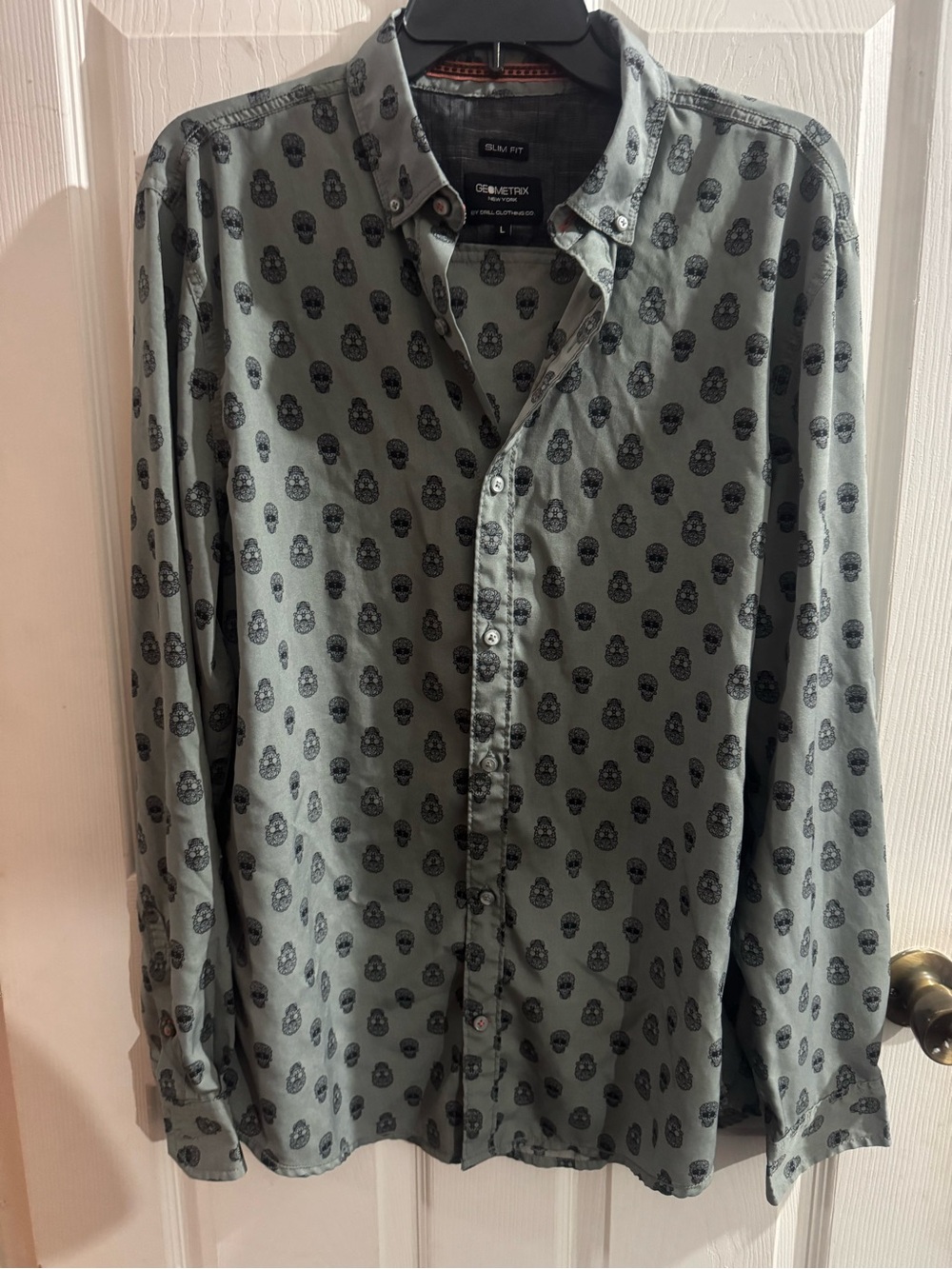 Geometrix New York Slim Fit Shirt - Grey with Black Skull Print